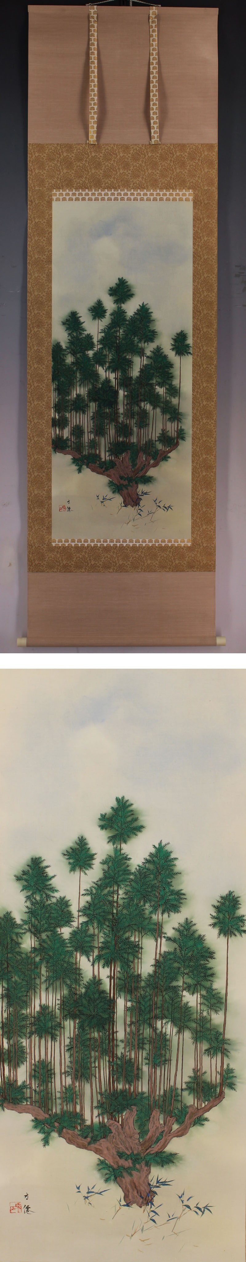 人気高評価名品東原方僊◆絹本◆共箱◆二重箱◆掛軸　x05101 山水、風月