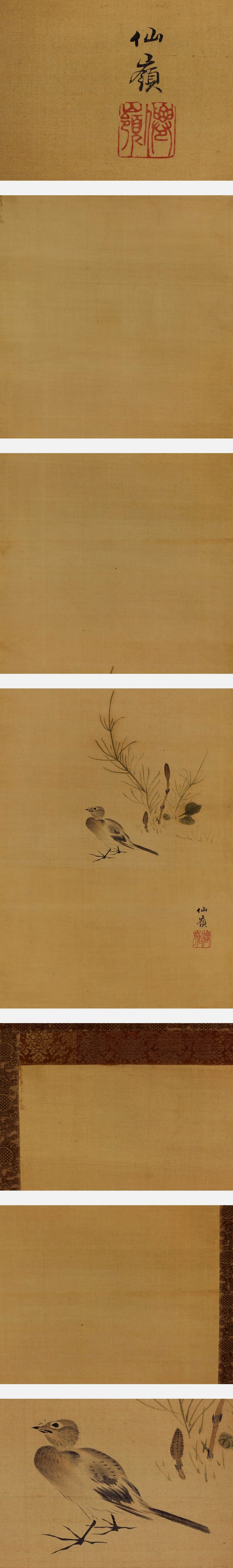 【在庫】希少松本仙嶺◆絹本◆合箱◆掛軸　x11054 花鳥、鳥獣