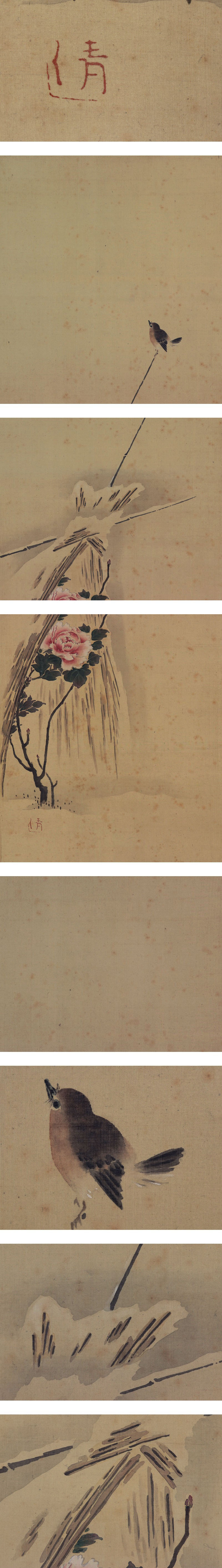 格安激安渡辺清◆絹本◆合箱◆掛軸 w09081 花鳥、鳥獣