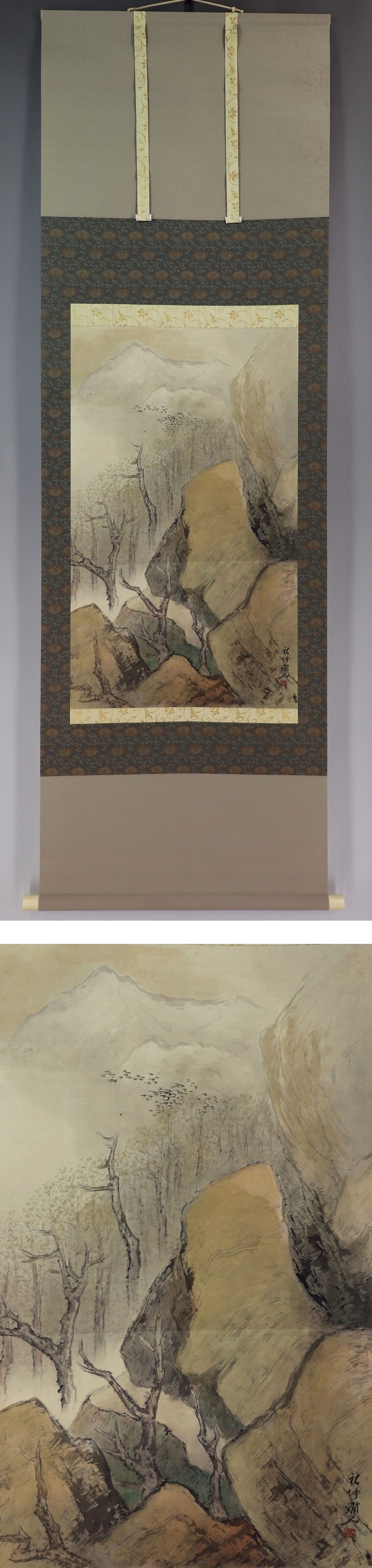 【全品半額】旧家蔵 書画 掛軸 絹本 鳥 日本 掛軸