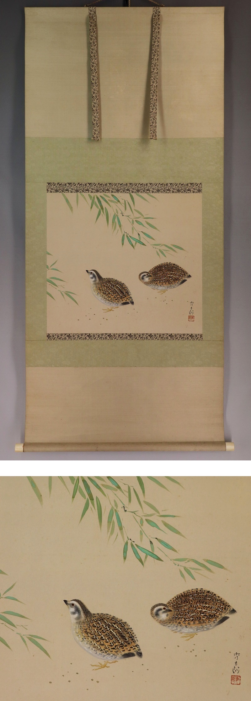 新作人気SALE室田秀太郎◆絹本◆共箱◆掛軸 v11135 花鳥、鳥獣
